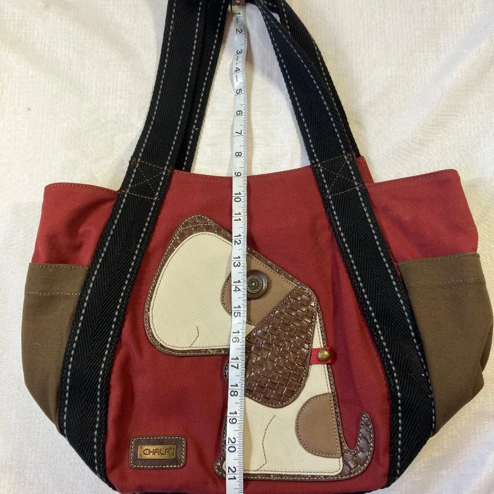 Chala Toffy Dog Large Tote Canvas/Vegan Leather, Burgundy With Black Handles EUC - Picture 13 of 13